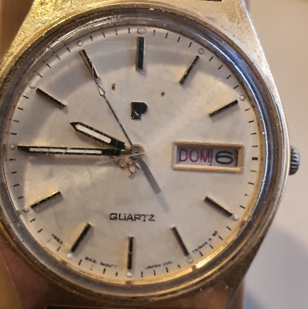 10/$20 Vtg Pulsar Quartz Goldtone Stainless Steel Men's Watch w/Day-Date